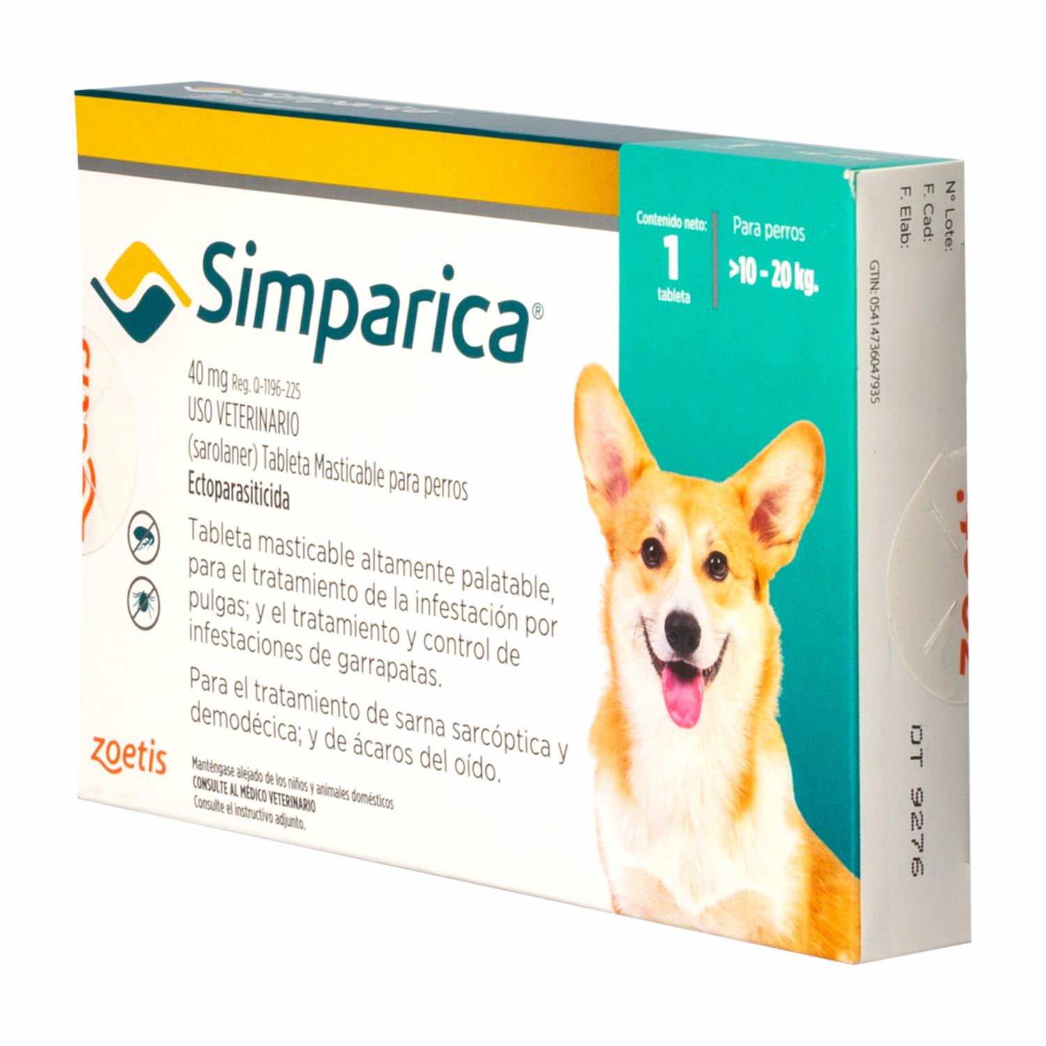 Tableta Antipulgas Para Perros De 10 A 20 Kg SIMPARICA 40 Mg - Imagen 4