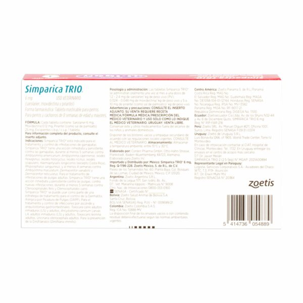 Antiparasitario Para Perros Interno Y Externo Trio   De 2,5 A 5Kg ZOETIS De 2,5 Kg A 5 Kg - Imagen 2