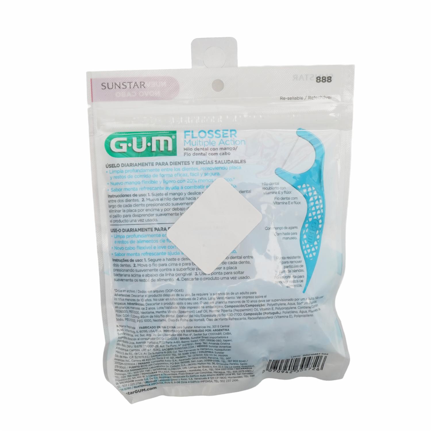 Hilo Dental Flossers Múltiple Acción Sabor A Menta Fresh GUM Pack X40 U - Imagen 3