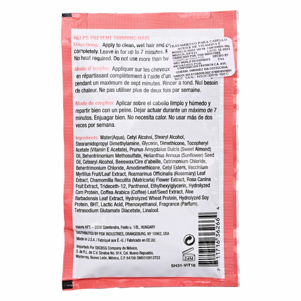 Mascarilla Para Cabello Con Aceite Y Vitamina E DIFEEL 50 G - Imagen 2