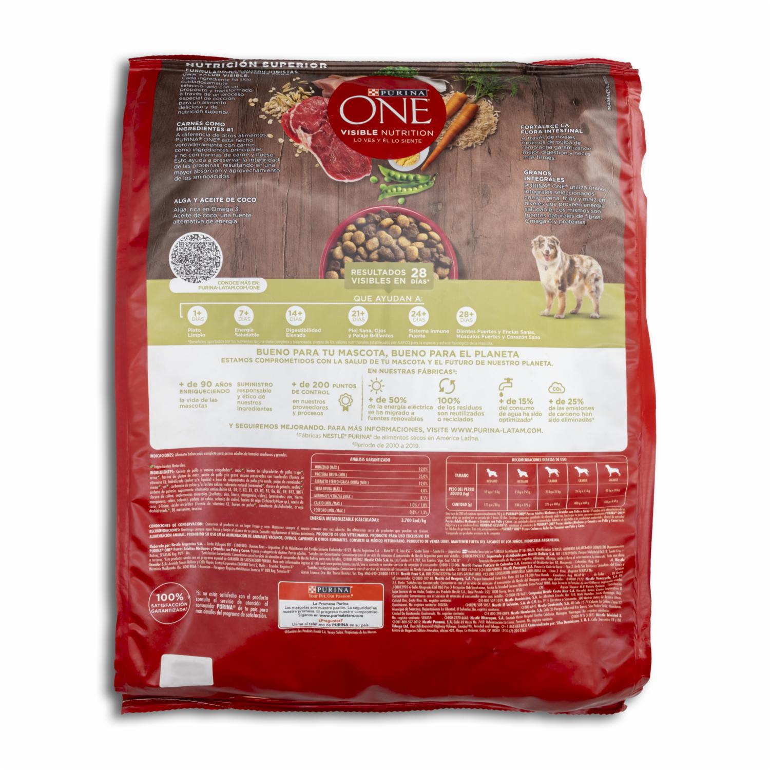 Alimento Para Perros Sabor A Carne Para Razas Medianas Y Grandes PURINA ONE 6 Kg - Imagen 2