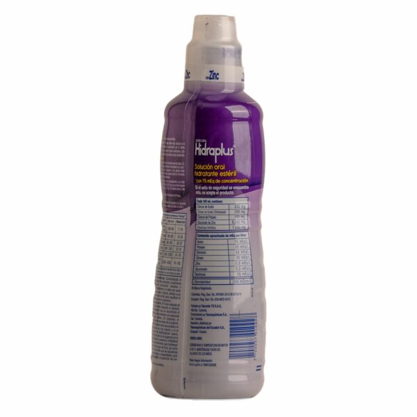 Suero Oral Sabor A Uva 75Meq+Zinc HIDRAPLUS 400 Ml - Imagen 3