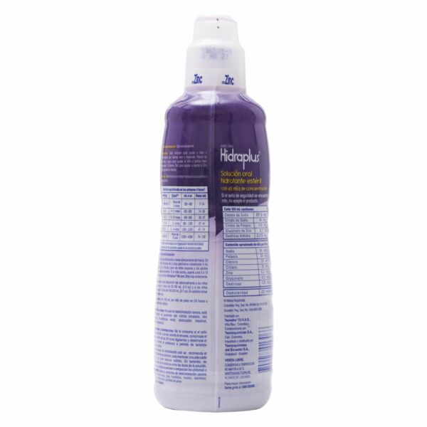 Suero Oral 45Meq+Zinc Sabor A Uva HIDRAPLUS 400 ml - Imagen 3