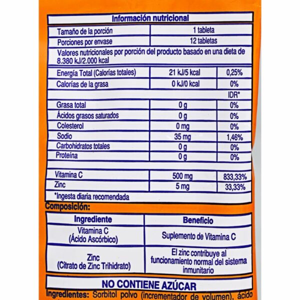 Vitamina C Zinc Mandarina 500 Mg MK Caja - Imagen 2