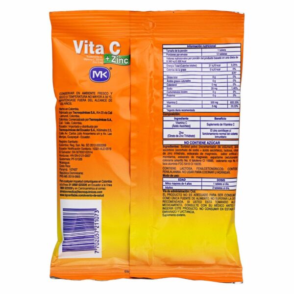 Vitamina C Zinc Mandarina 500 Mg MK Caja - Imagen 3