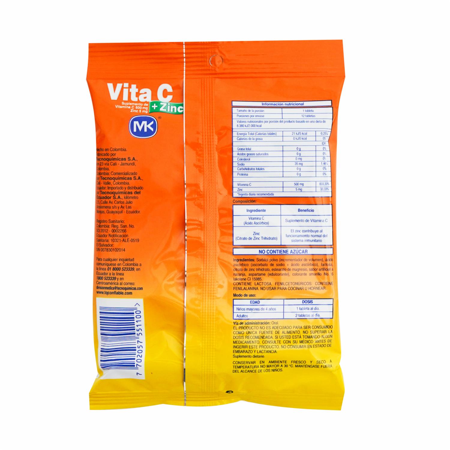 Vitamina C Mas Zinc Naranja MK 500 G - Imagen 4