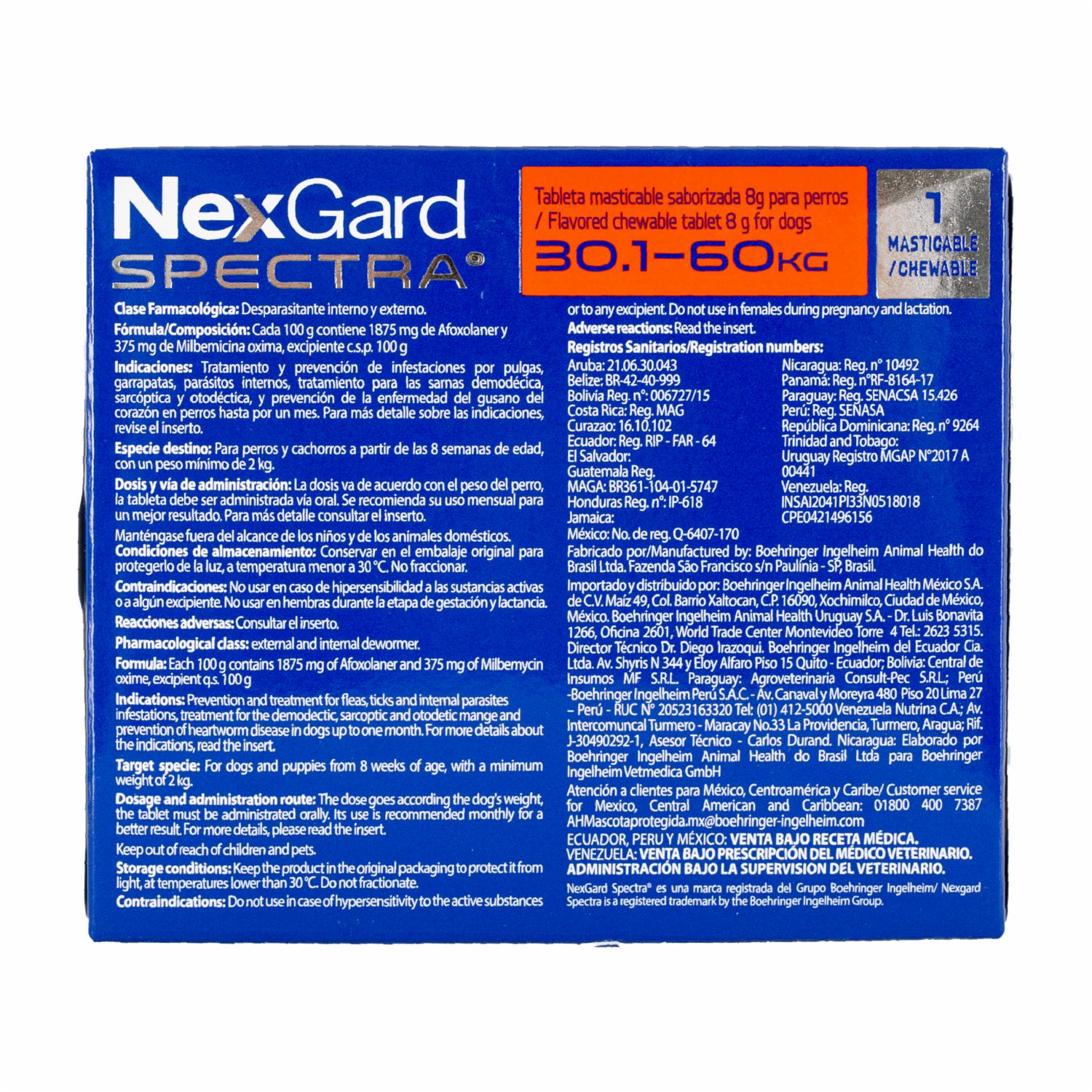 Antiparasitario Para Perros En Tableta Masticable Extra Large NEXGARD SPECTRA 8 G - Imagen 2