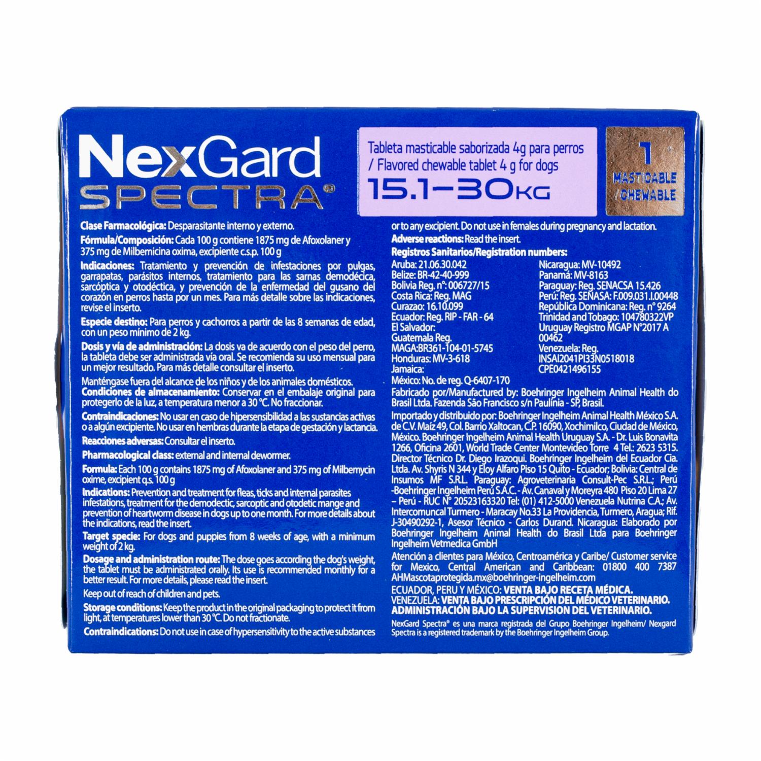 Antiparasitario Para Perros En Tableta Masticable Large NEXGARD SPECTRA 4 G - Imagen 2