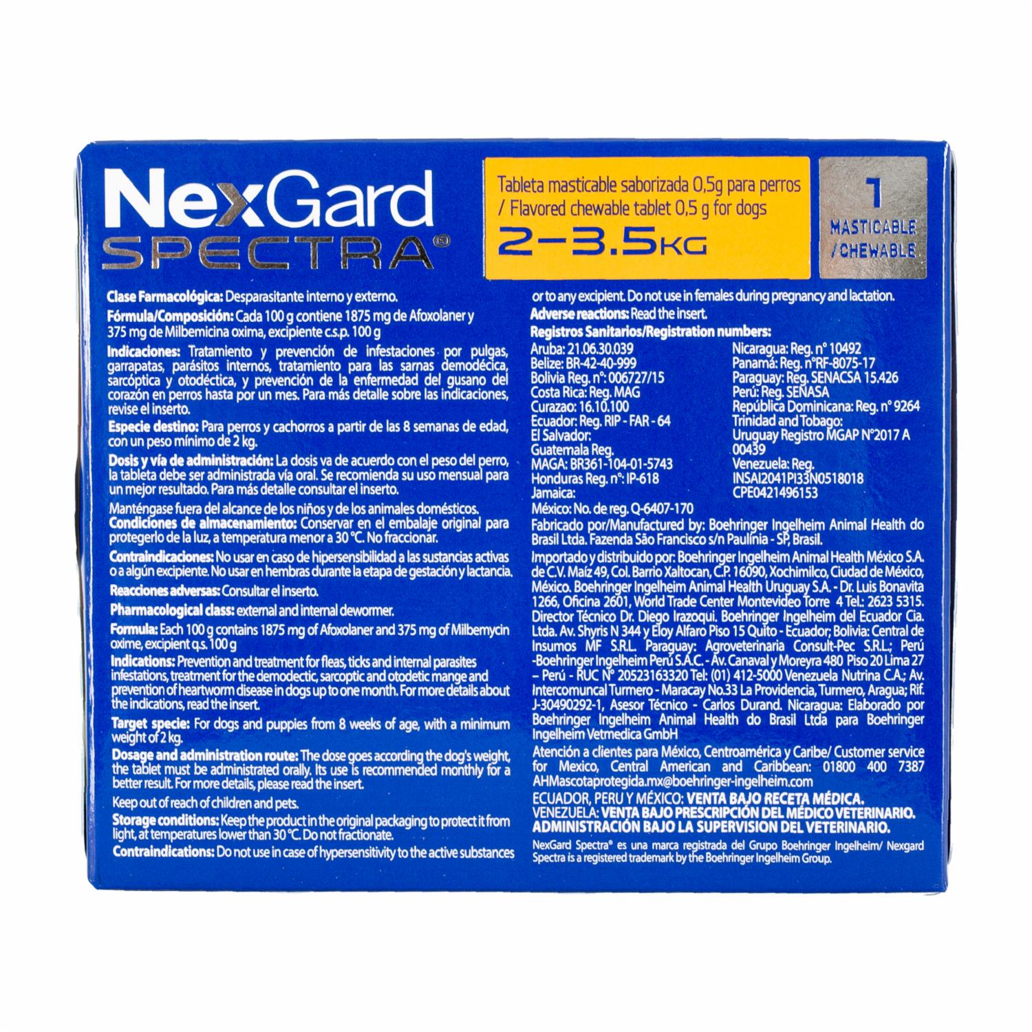 Antiparasitario Para Perros En Tableta Masticable Extra Small NEXGARD SPECTRA 0,50 G - Imagen 2