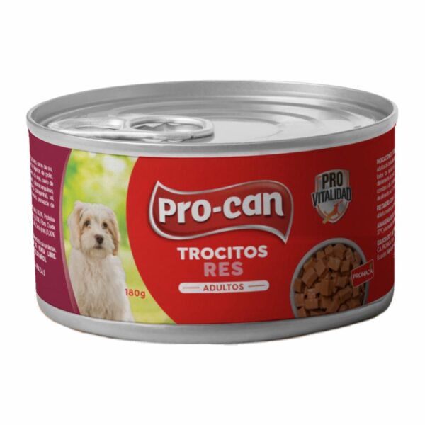 Alimento Húmedo Para Perros Adultos Sabor A Res PRO-CAN TROCITOS 180 G