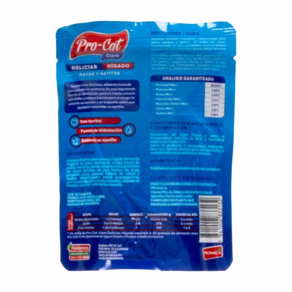 Alimento Para Gatos Delicias De Hígado PRO-CAT 85 G - Imagen 2