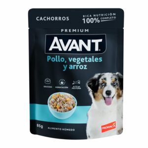 Alimento Húmedo Para Perros Cachorros Sabor A Pollo Vegetales Y Arroz En Pouch AVANT 85 G