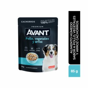 Alimento Húmedo Para Perros Cachorros Sabor A Pollo Vegetales Y Arroz En Pouch AVANT 85 G