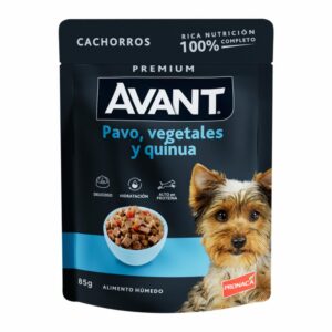 Alimento Húmedo Para Perros Cachorros Sabor A Pavo Vegetales Y Arroz En Pouch AVANT 85 G
