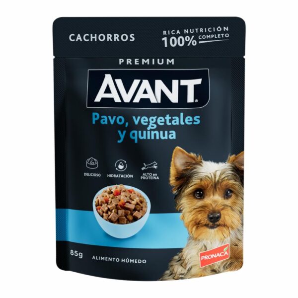 Alimento Húmedo Para Perros Cachorros Sabor A Pavo Vegetales Y Arroz En Pouch AVANT 85 G