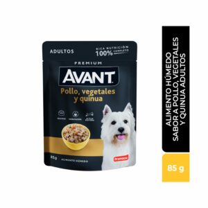Alimento Húmedo Para Perros Adultos Sabor A Pollo Vegetales Y Quinua En Pouch AVANT 85 G