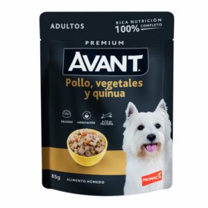 Alimento Húmedo Para Perros Adultos Sabor A Pollo Vegetales Y Quinua En Pouch AVANT 85 G