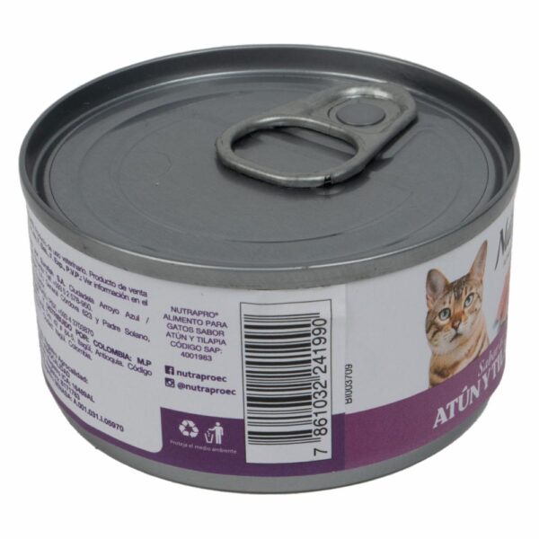 Alimento Para Gatos Sabor A Atún Y Tilapia En Lata NUTRAPRO 85 G - Imagen 4