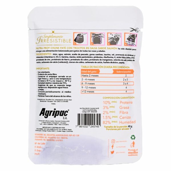 Alimento Húmedo Para Gatos Sabor A Salmón Pouch NUTRAPRO 85 G - Imagen 2