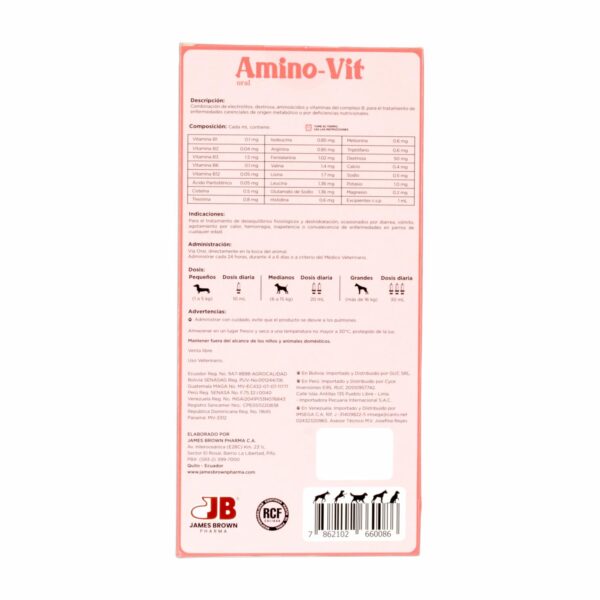 Reconstituyente Para Mascotas Oral Vitamínico AMINOVIT 150 Ml - Imagen 2