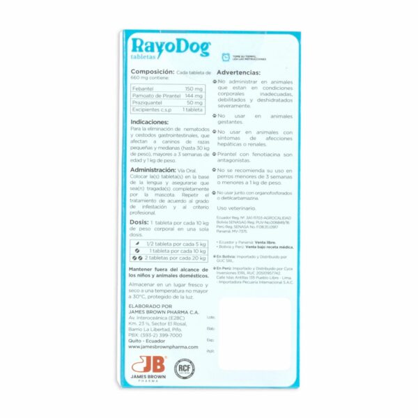 Antiparasitario Para Perros Pequeños Y Mediano RAYO DOG X 4 Uds - Imagen 4