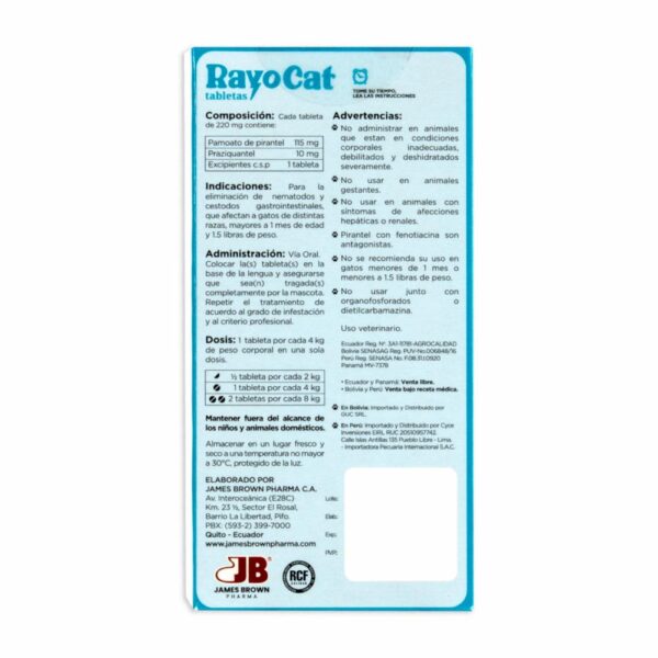 Antiparasitario Para Mascotas Para Gatos Interno RAYO CAT X 2 Uds - Imagen 4