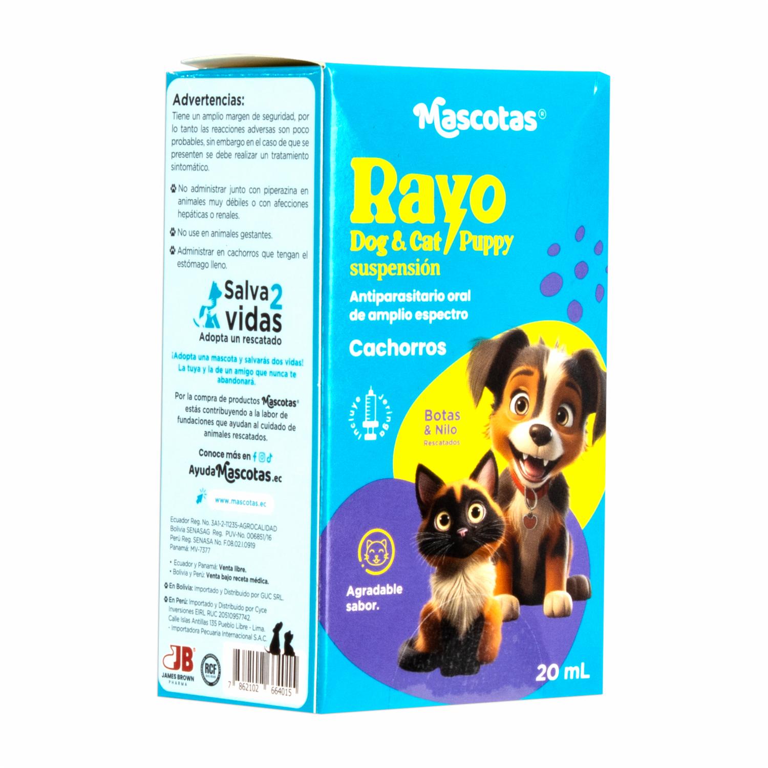 Antiparasitario Para Mascotas Puppy Para Perros Y Gatos RAYO DOG 20 Ml - Imagen 2