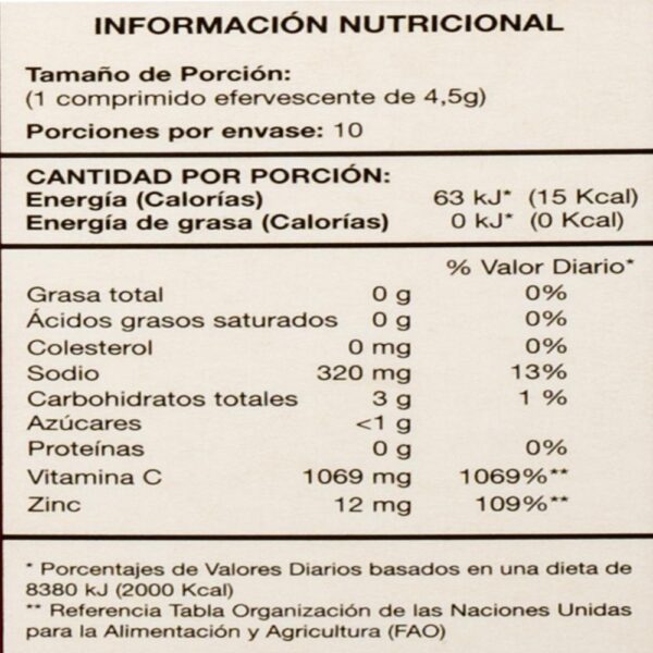 Vitamina C Efervescentes Mas Zinc 102 VITAMINA C 45 G - Imagen 2
