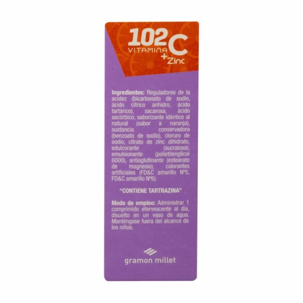 Vitamina C Efervescentes Mas Zinc 102 VITAMINA C 45 G - Imagen 3