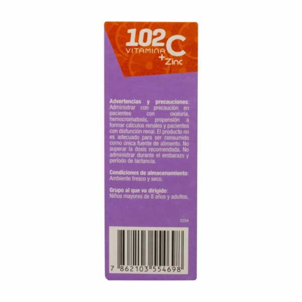 Vitamina C Efervescentes Mas Zinc 102 VITAMINA C 45 G - Imagen 4