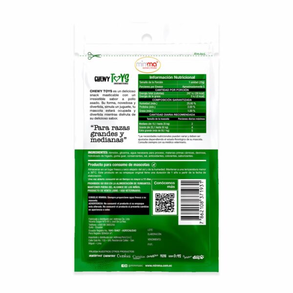 Snack Para Perros Masticable Razas Grandes Y Medianas Sabor A Pollo Asado CHEWY TOYS 100 G - Imagen 3