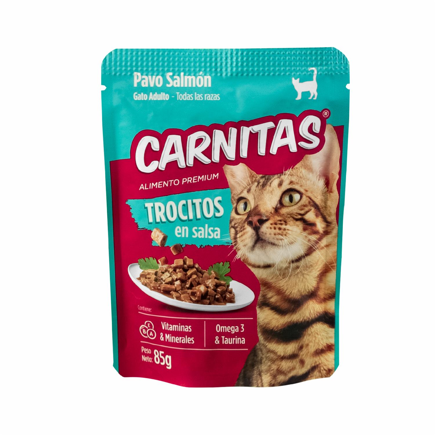 Snack Para Gatos Adultos Todas Las Razas Trocitos En Salsa Pavo Salmón