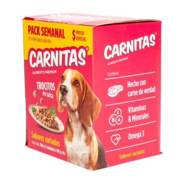 Alimento Húmedo Para Perros Trocitos En Salsa Sabores Variados CARNITAS 7 X 100 G - Imagen 2