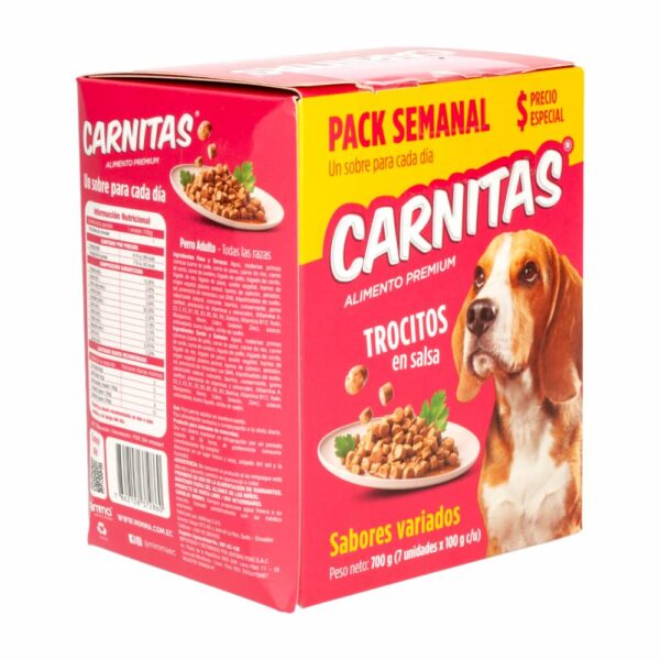 Alimento Húmedo Para Perros Trocitos En Salsa Sabores Variados CARNITAS 7 X 100 G - Imagen 3