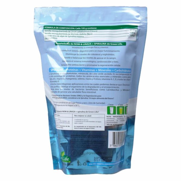 Mix De Noni & Linaza + Spirulina GREEN LIFE 400 G - Imagen 3