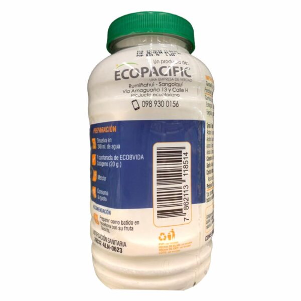 Collagen Shake Colágeno Hidrolizado Sabor A Vainilla Fácil Disolución ECOBVIDA 400 G - Imagen 3