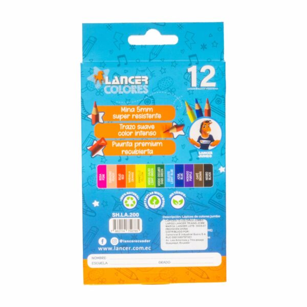 Lápices De Colores Jumbo Largo Triangulares LANCER Unidad - Imagen 2