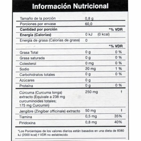 Suplemento Con Cúrcuma Y Jengibre NATURES GARDEN 60 u - Imagen 2