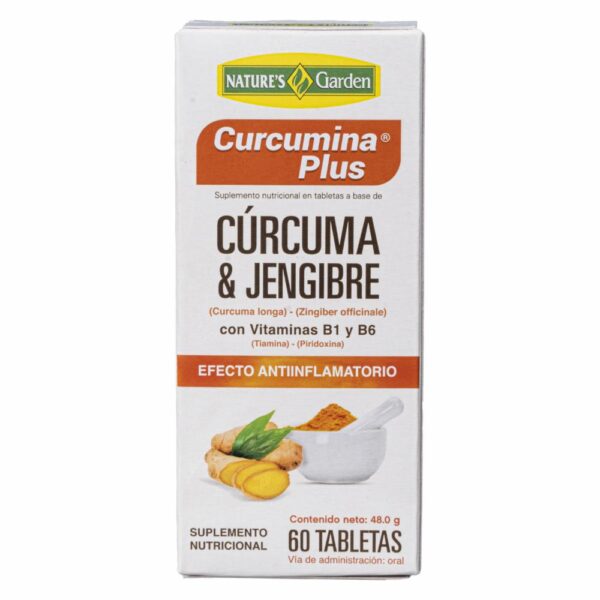 Suplemento Con Cúrcuma Y Jengibre NATURES GARDEN 60 u - Imagen 3