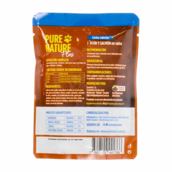 Alimento Para Gatos Húmedo De Atún Y Salmon PURE NATURE 85 G - Imagen 2