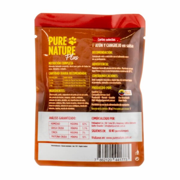 Alimento Para Gatos Húmedo De Atún Y Cangrejo PURE NATURE 85 G - Imagen 2