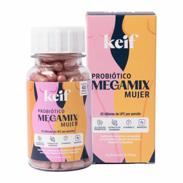 Megamix Probióticos Suplemento Alimenticio Para Mujer KEIF 60 Cápsulas De 250 Mg