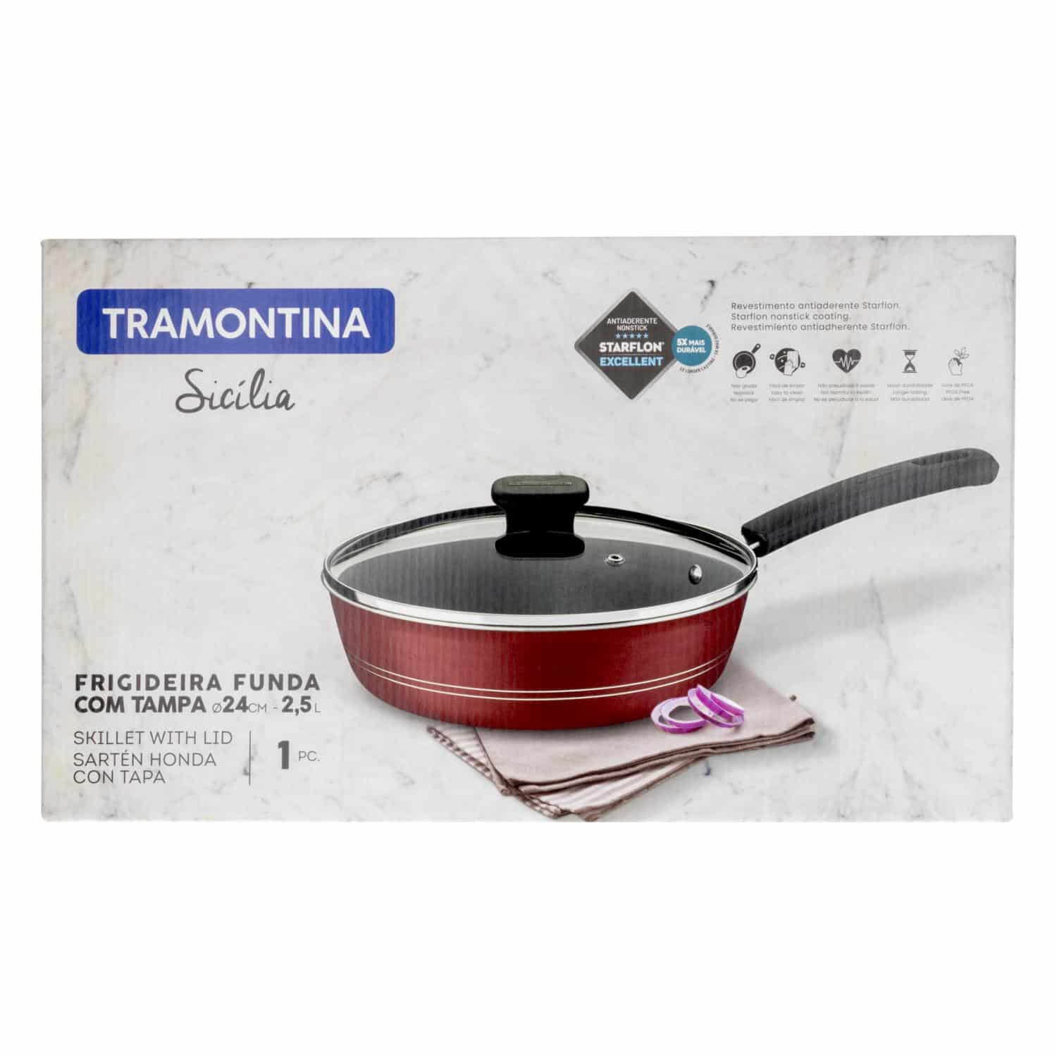Sartén Hondo Línea Sicilia Con Tapa Color Café TRAMONTINA 24 CM - Imagen 4