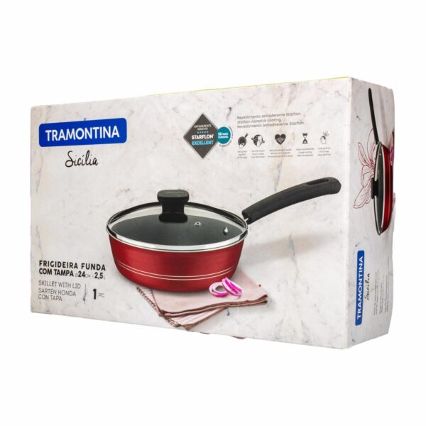 Sartén Hondo Línea Sicilia Con Tapa Color Rojo TRAMONTINA 24 CM - Imagen 2