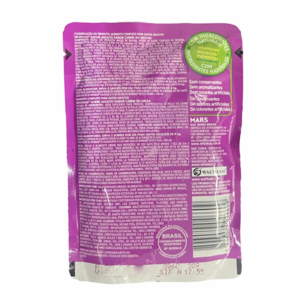 Alimento Para Gatos Adultos Sabor A Carne En Sobre WHISKAS 85 G - Imagen 2