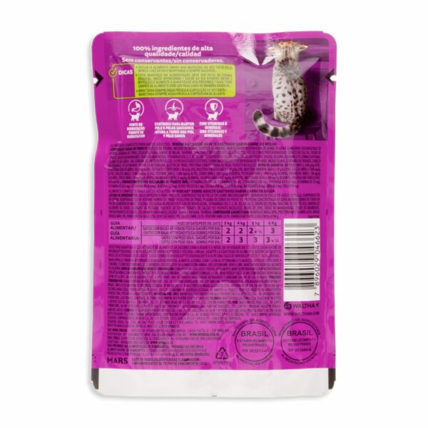 Alimento Para Gatos Adulto Castrado De Carne WHISKAS 85 G - Imagen 2