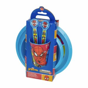 Set Vajilla Infantil Vaso Y Platos Diseño Spiderman STOR 5 Piezas