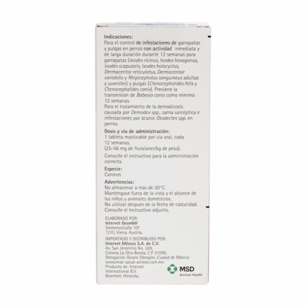 Antiparasitario Para Perros Interno Y Externo De 40 A 56 Kg BRAVECTO De 40 Kg A 56 Kg - Imagen 2