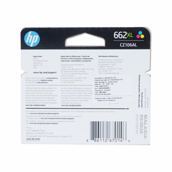 Tinta Para Impresora 662XL TRI-COLOR 2515 330 HP Unidad - Imagen 2