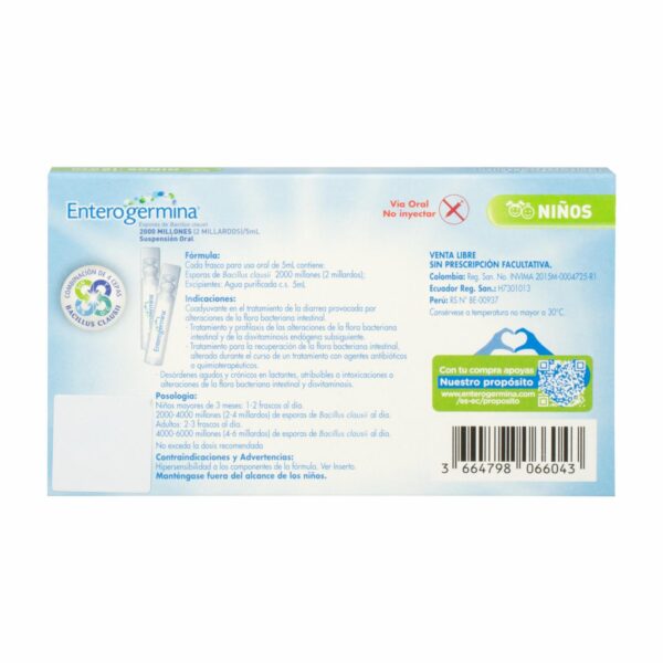 Probiótico Sin Lactosa ENTEROGERMINA 50 Ml - Imagen 2